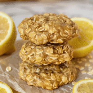 Close-up of Lemon Oatmeal No Bake Cookies made with oats, banana, and lemon