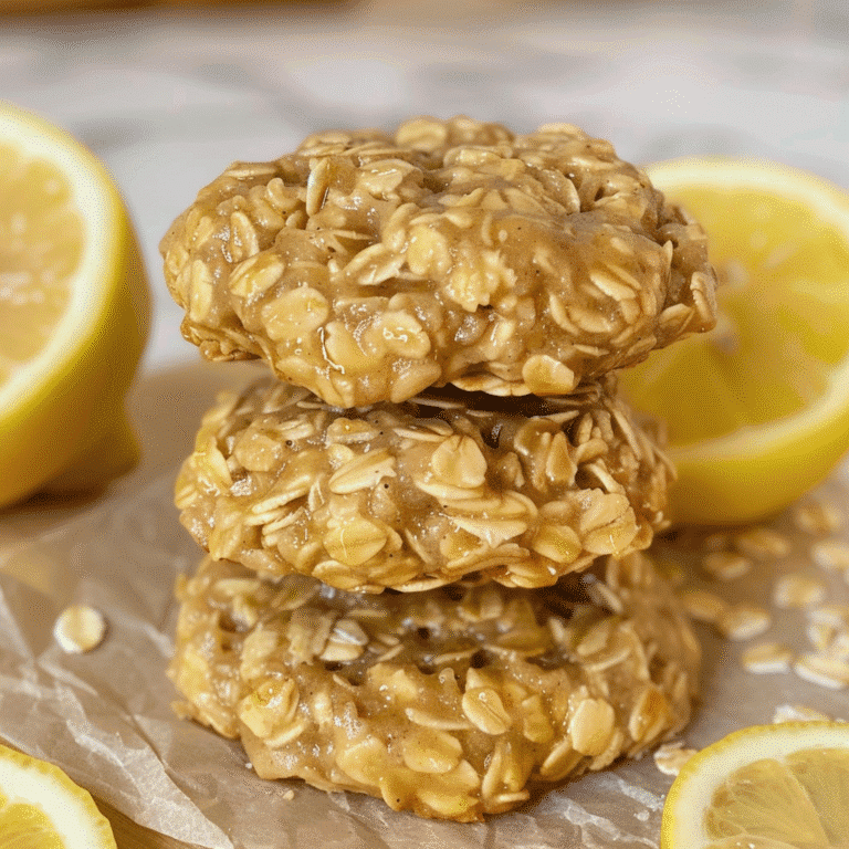 Close-up of Lemon Oatmeal No Bake Cookies made with oats, banana, and lemon