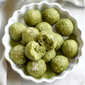 No Bake Matcha Cookies in White Dish