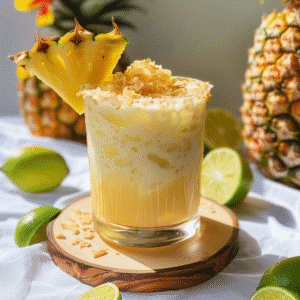 Refreshing coconut and pineapple mocktail with lime and tropical garnish