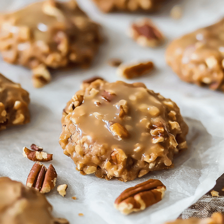 No Bake Praline Pecan Cookies – chewy caramel pecan treats made without baking