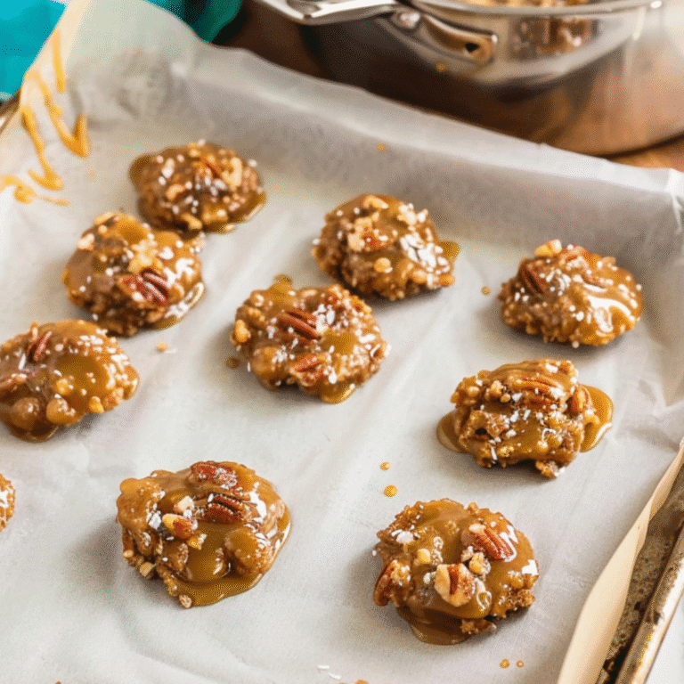 no-bake-praline-pecan-cookies-on-baking-sheet