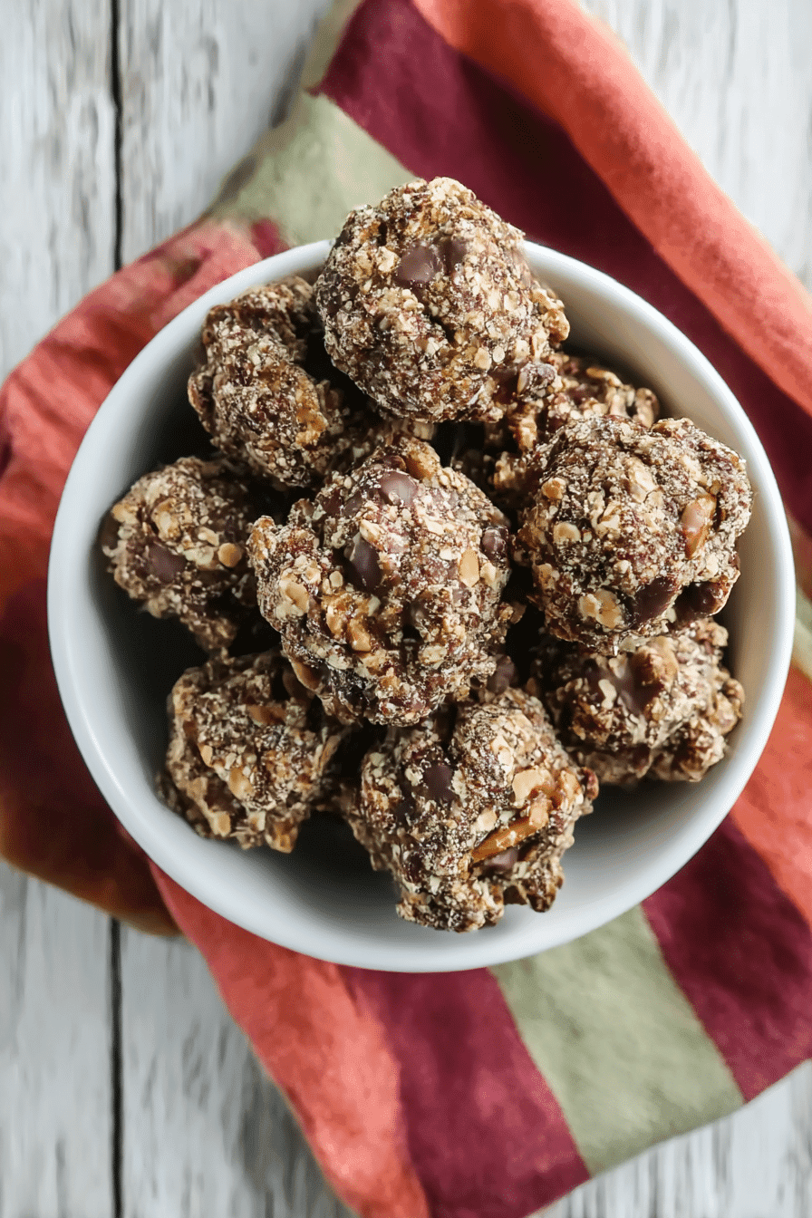 Finished chocolate marshmallow no-bake cookies in bowl loaded with chocolate chips and nuts - completed recipe photo