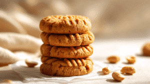 Old-Fashioned No bake peanut butter cookies with chunky peanuts and crosshatch pattern - homemade recipe photo