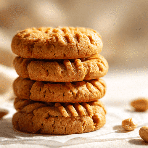 Old-Fashioned No bake peanut butter cookies with chunky peanuts and crosshatch pattern - homemade recipe photo