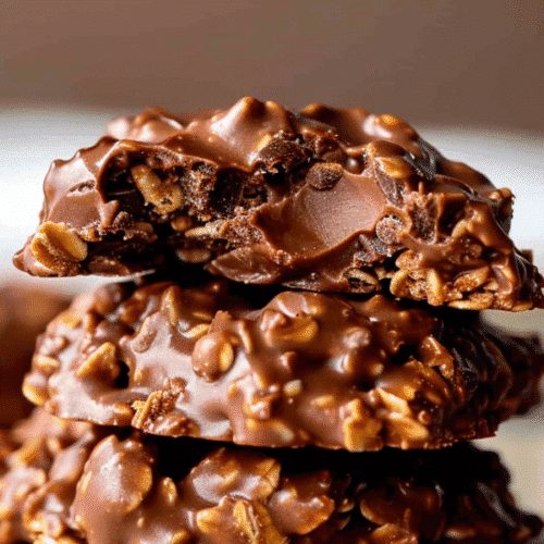 Bite taken out of chewy peanut butter chocolate no bake cookie