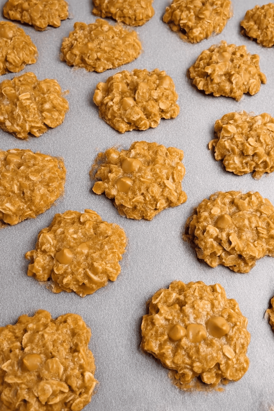 Classic Butterscotch No Bake Cookies cooling on parchment paper