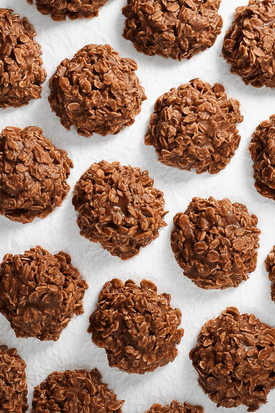 Coffee chocolate no bake cookies with oats and peanut butter on a white background