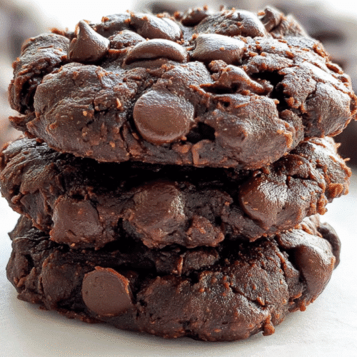 Double Chocolate No Bake Cookies stacked high, rich and chewy, made with cocoa, oats, and chocolate chips.