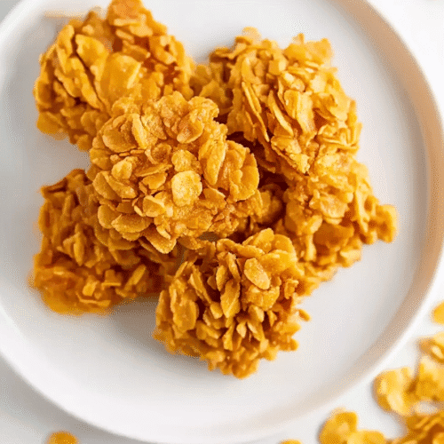Freshly Made No Bake Cornflake Cookies on a White Plate