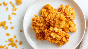 No Bake Cornflake Cookies with Peanut Butter and Honey on a White Plate