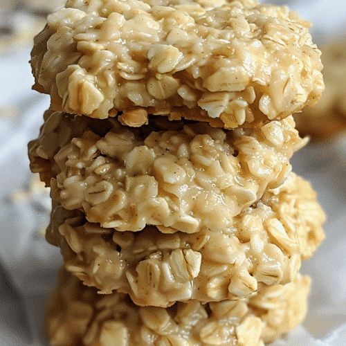 Stack of No Bake Cookies with Vanilla Pudding Mix showing chewy texture and creamy vanilla color