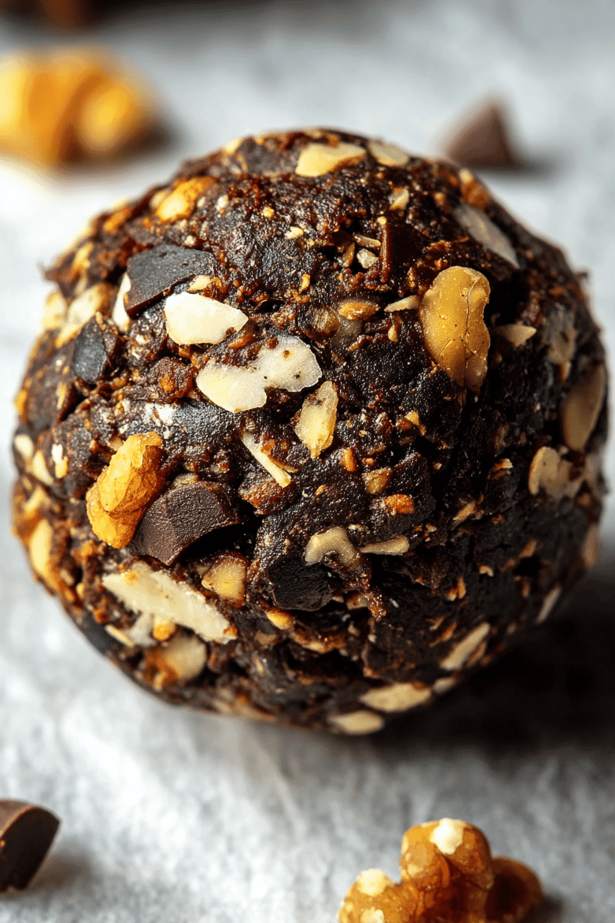 Glow in the Dark No Bake Cookie close-up with walnuts, dark chocolate, and almonds on parchment paper