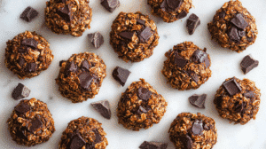 Guilt-free no bake cookies with oats and dark chocolate chunks