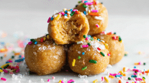Healthy no bake cookie bites with colorful sprinkles and sugar coating