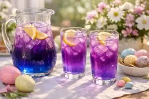 Butterfly pea flower Easter drink changing from blue to purple with lemon