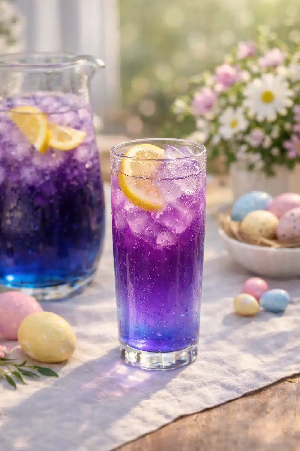 butterfly-pea-flower-easter-drink-vertical Layered butterfly pea flower Easter drink with purple gradient