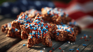 Fourth of July star no bake cookies with patriotic sprinkles on picnic table