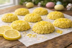 Lemon no bake cookies with fresh zest and white chocolate drizzle
