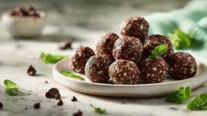 No-bake mint chocolate chip energy balls with mini chocolate chips