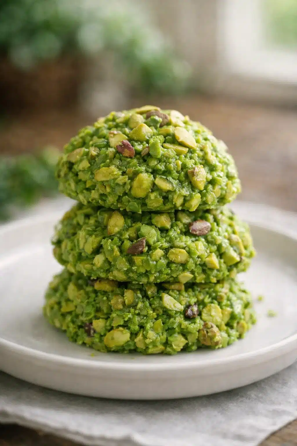 pistachio-no-bake-cookies-vertical Close-up of pistachio no bake cookies showing nut texture
