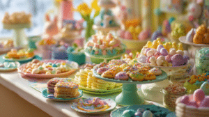 colorful Easter dessert ideas with no-bake cookies and bright candy toppings