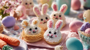 cute Easter treats ideas with no-bake cookies decorated as bunnies and nests