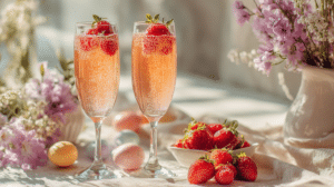 Easy Easter brunch cocktail with prosecco and berries in champagne flute