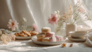 Easter themed dessert aesthetic with pastel no-bake cookies and soft spring decor