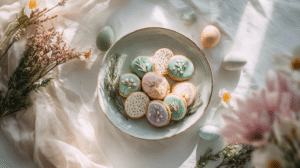 Easter treats for photos with pastel no-bake cookies styled for a spring photoshoot