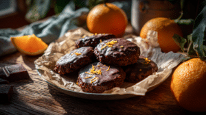 orange chocolate Easter treats no bake cookies with chocolate and orange zest on tray