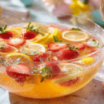 Sparkling Easter punch recipe with citrus slices and strawberries