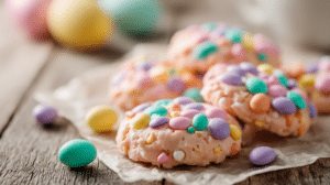Spring no bake cookies for Easter with pastel candy