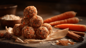 No-bake carrot cake cookie bites with oats and grated carrots in warm natural light