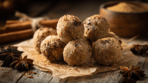 no-bake chai spice cookie balls with warm spice coating on parchment in cozy natural light