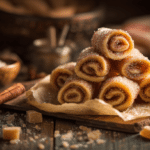 No-bake cinnamon sugar roll-up bites coated in cinnamon sugar on parchment paper in warm light