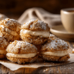 No-bake concha ice cream sandwiches bites with crumb topping and creamy filling on parchment paper