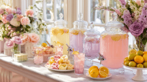 DIY Easter drink bar ideas with pastel beverages, fruit garnishes, and festive spring setup on a table
