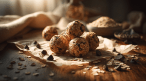 Easy no-bake cookie bites with oats and chocolate chips on a rustic wooden table