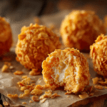 No-bake fried ice cream cookie bites with crunchy coating and creamy center on parchment