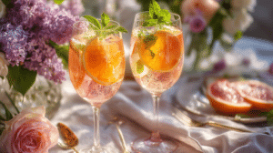 light brunch cocktails recipes citrus spritz with orange and mint on bright table