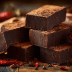 No-bake Mexican hot chocolate Dubai bars with cinnamon and cocoa dusting on wooden table