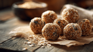 no-bake quinoa oat energy balls with visible oats and quinoa texture on parchment in warm natural light