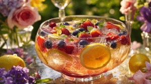 spring party punch recipes with berries and citrus in large bowl for crowd