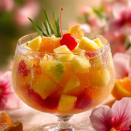 Tropical Easter Punch Recipe – Refreshing Fruity Spring Party Drink 1 close-up tropical Easter punch with pineapple mango and citrus slices
